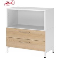 FlexWall | 2 OH | Schübe + Korpus | mit Sockelgestell - Weiß/Eiche
