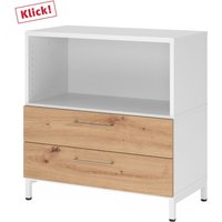 FlexWall | 2 OH | Schübe + Korpus | mit Sockelgestell - Weiß/Asteiche