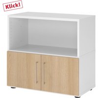 FlexWall | 2 OH | Türen + Korpus | mit Stellfüßen - Weiß/Eiche