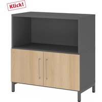 FlexWall | 2 OH | Türen + Korpus | mit Sockelgestell - Graphit/Eiche