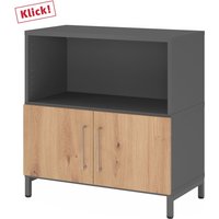 FlexWall | 2 OH | Türen + Korpus | mit Sockelgestell - Graphit/Asteiche