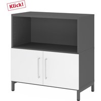 FlexWall | 2 OH | Türen + Korpus | mit Sockelgestell - Graphit/Weiß