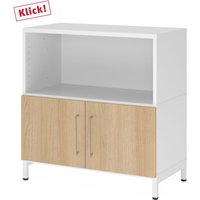 FlexWall | 2 OH | Türen + Korpus | mit Sockelgestell - Weiß/Eiche