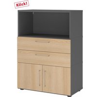 FlexWall | 3 OH | Türen + Schübe + Korpus | mit Stellfüßen - Graphit/Eiche