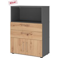 FlexWall | 3 OH | Türen + Schübe + Korpus | mit Stellfüßen - Graphit/Asteiche