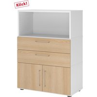 FlexWall | 3 OH | Türen + Schübe + Korpus | mit Stellfüßen - Weiß/Eiche