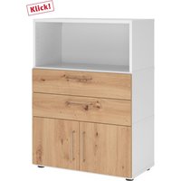 FlexWall | 3 OH | Türen + Schübe + Korpus | mit Stellfüßen - Weiß/Asteiche