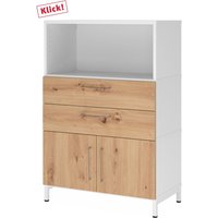 FlexWall | 3 OH | Türen + Schübe + Korpus | mit Sockelgestell - Weiß/Asteiche