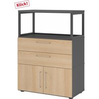 FlexWall | 3 OH | Türen + Schübe + Rahmen | mit Stellfüßen - Graphit/Eiche