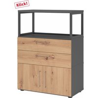 FlexWall | 3 OH | Türen + Schübe + Rahmen | mit Stellfüßen - Graphit/Asteiche