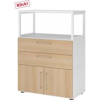 FlexWall | 3 OH | Türen + Schübe + Rahmen | mit Stellfüßen - Weiß/Eiche