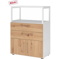 FlexWall | 3 OH | Türen + Schübe + Rahmen | mit Stellfüßen - Weiß/Asteiche