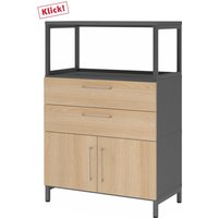 FlexWall | 3 OH | Türen + Schübe + Rahmen | mit Sockelgestell - Graphit/Eiche