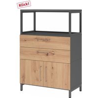 FlexWall | 3 OH | Türen + Schübe + Rahmen | mit Sockelgestell - Graphit/Asteiche