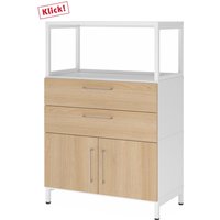 FlexWall | 3 OH | Türen + Schübe + Rahmen | mit Sockelgestell - Weiß/Eiche