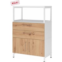 FlexWall | 3 OH | Türen + Schübe + Rahmen | mit Sockelgestell - Weiß/Asteiche