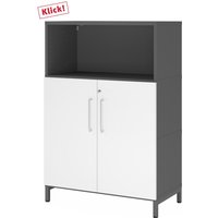 FlexWall | 3 OH | Türen + Korpus | mit Sockelgestell - Graphit/Weiß