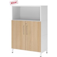 FlexWall | 3 OH | Türen + Korpus | mit Sockelgestell - Weiß/Eiche