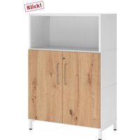 FlexWall | 3 OH | Türen + Korpus | mit Sockelgestell - Weiß/Asteiche