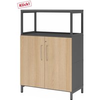 FlexWall | 3 OH | Türen + Rahmen | mit Sockelgestell - Graphit/Eiche