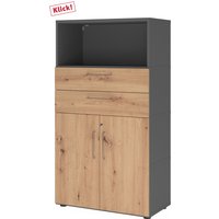 FlexWall | 4 OH | Türen + Schübe + Korpus | mit Stellfüßen - Graphit/Asteiche