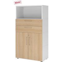 FlexWall | 4 OH | Türen + Schübe + Korpus | mit Stellfüßen - Weiß/Eiche