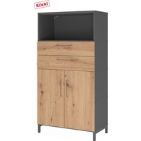 FlexWall | 4 OH | Türen + Schübe + Korpus | mit Sockelgestell - Graphit/Asteiche