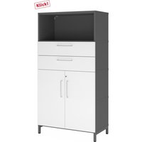 FlexWall | 4 OH | Türen + Schübe + Korpus | mit Sockelgestell - Graphit/Weiß