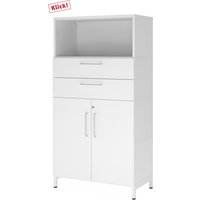 FlexWall | 4 OH | Türen + Schübe + Korpus | mit Sockelgestell - Weiß/Weiß