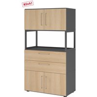 FlexWall | 4 OH | 2 x Türen + Schübe + Rahmen | mit Stellfüßen - Graphit/Eiche