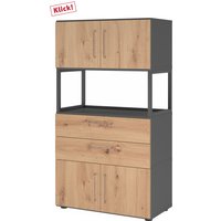 FlexWall | 4 OH | 2 x Türen + Schübe + Rahmen | mit Stellfüßen - Graphit/Asteiche