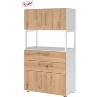 FlexWall | 4 OH | 2 x Türen + Schübe + Rahmen | mit Stellfüßen - Weiß/Asteiche