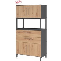 FlexWall | 4 OH | 2 x Türen + Schübe + Rahmen | mit Sockelgestell - Graphit/Asteiche