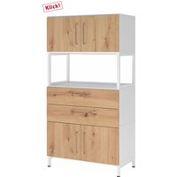 FlexWall | 4 OH | 2 x Türen + Schübe + Rahmen | mit Sockelgestell - Weiß/Asteiche