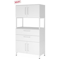 FlexWall | 4 OH | 2 x Türen + Schübe + Rahmen | mit Sockelgestell - Weiß/Weiß