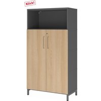 FlexWall | 4 OH | Türen + Korpus | mit Sockelgestell - Graphit/Eiche