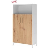 FlexWall | 4 OH | Türen + Korpus | mit Sockelgestell - Weiß/Asteiche