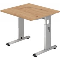 MEGA 8 S | Schreibtisch - 80 x 80 höhenverstellbar Asteiche/Silber