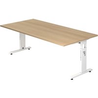 MEGA 2E W | Schreibtisch - 200 x 100 höhenverstellbar Eiche/Weiß