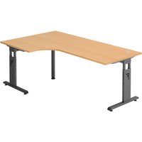 MEGA 82 G | Schreibtisch - Holz 200 x 120 C-Fuß Schwarz höhenverstellbar Buche/Graphit