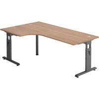 MEGA 82 G | Schreibtisch - Holz 200 x 120 C-Fuß Schwarz höhenverstellbar Nussbaum/Graphit