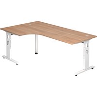 MEGA 82 W | Schreibtisch - Holz C-Fuß Silber 200 x 120 höhenverstellbar Nussbaum/Weiß