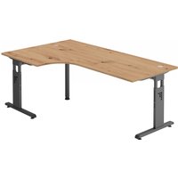 MEGA 82 G | Schreibtisch - Holz 200 x 120 C-Fuß Schwarz höhenverstellbar Asteiche/Graphit