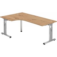 MEGA 82 S | Schreibtisch - Holz C-Fuß Silber 200 x 120 höhenverstellbar Asteiche/Silber