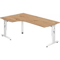 MEGA 82 W | Schreibtisch - Holz C-Fuß Silber 200 x 120 höhenverstellbar Asteiche/Weiß