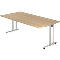 NANO 2E S | Schreibtisch - 200 x 100 Eiche/Silber