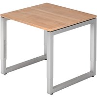 REGO 8 S | Schreibtisch - 80 x 80 Nussbaum/Silber höhenverstellbar