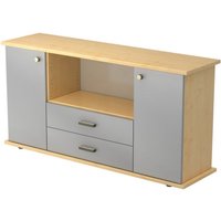 KAPA SB | Sideboard | mit Türen + Schüben - Ahorn/Silber Streifengriff Kunststoff