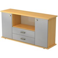 KAPA SB | Sideboard | mit Türen + Schüben - Buche/Silber Streifengriff Kunststoff