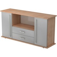 KAPA SB | Sideboard | mit Türen + Schüben - Nussbaum/Silber Chromgriff Metall